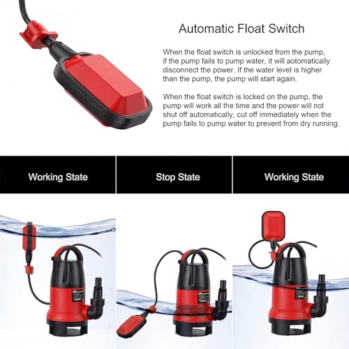 Prostormer 1HP 3700GPH Submersible Sump Pump with Automatic Float Switch - color: Red