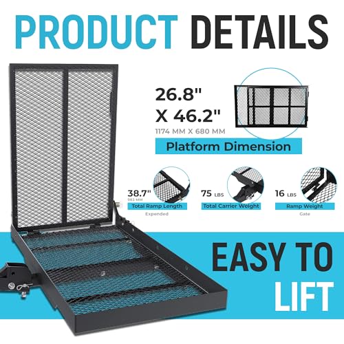ECOTRIC 46.2 X 26.8 X 38.7 Inch Hitch Cargo Carrier W/Ramp Foldable 500 Lbs