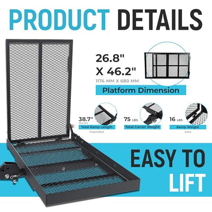 ECOTRIC 46.2 X 26.8 X 38.7 Inch Hitch Cargo Carrier W/Ramp Foldable 500 Lbs