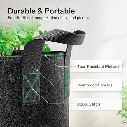 VIVOSUN 5-Pack 2 Gallon Plant Grow Bags Fabric Pots with Handles - color: Black, size: 2 Gallons