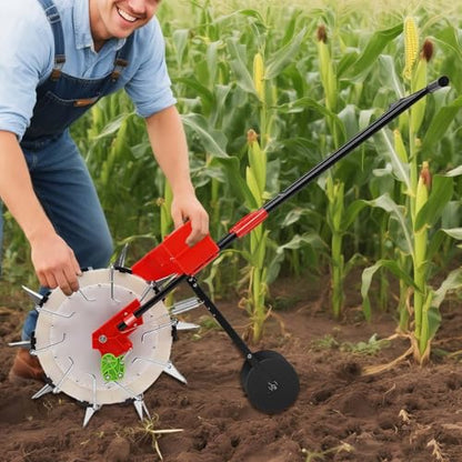 Hand-Push Seeder, Walk-Behind Row Crop Planter Manual Seeder Machine Applicable 3-15mm Seeds, Garden Seeder for Corn Soybeans Peanut Cotton 10 Nozzles, 6 Inch Planting Spacing
