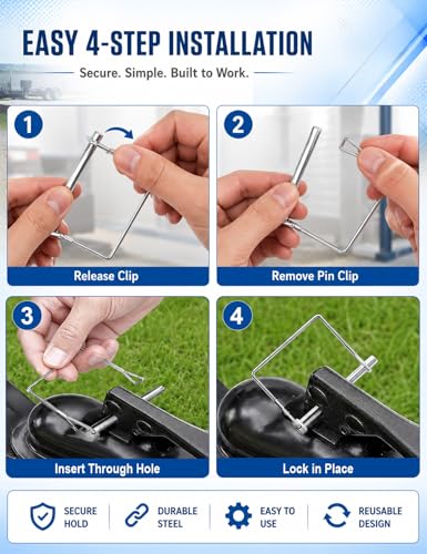 5-Pack 1/4 x 2-3/4 Inch Square Trailer Hitch Pins with Wire Locks