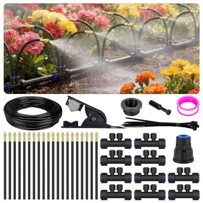 Drip Irrigation System 2 Ports - 360°Adjustable Garden Watering System - size: 33FT