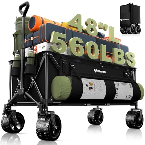 HIKEMOON 48'' Extra Large Collapsible Wagon with Big Wheels, 300L Black - color: Black