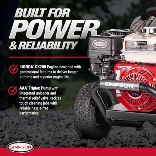 Simpson PowerShot 3500 PSI Gas Pressure Washer, 2.5 GPM, Honda GX200 Engine - style: 3500 PSI