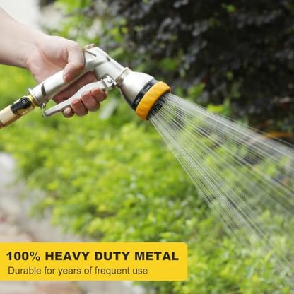 FANHAO Metal Garden Hose Nozzle Heavy Duty, 7 Adjustable Spray Patterns - color: Silver & Yellow, size: Multi-Pattern