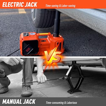 Trihelper Electric Car Jack Set 5 Ton Hydraulic Jack Car Lift Floor Jack with Integrated Tire Pump and Impact Wrench for Sedans SUV MPV Sedan Truck Change Tires Garage Repair - color: Orange+Wrench