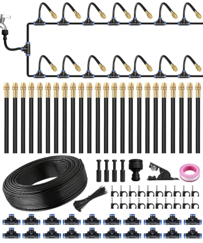 32FT 5/16" Misting Irrigation System for Garden with 10 Adjustable Nozzles - size: 32 FT+10 Nozzles