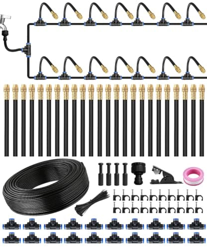 32FT 5/16" Misting Irrigation System for Garden with 10 Adjustable Nozzles - size: 32 FT+10 Nozzles
