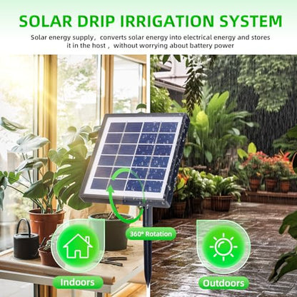 Solar Automatic Drip Irrigation Kit System,Automatic Plant Watering Devices Programmable Water Timer,LED Display for 15 Potted Plants Outdoor Indoor Garden Balcony Vacation