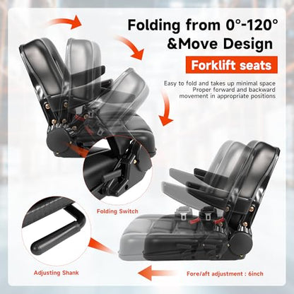 Universal Forklift Seat, Tractor Seat,with Micro Switch and Safety Belt,for Tractor, Mower, Skid, Loader, Telehandler, Backhoe, Excavator Dozer