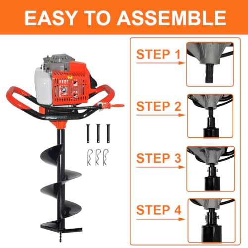 72CC Gas-Powered Post Hole Digger, 2 Stroke Auger, Orange - size: 72CC