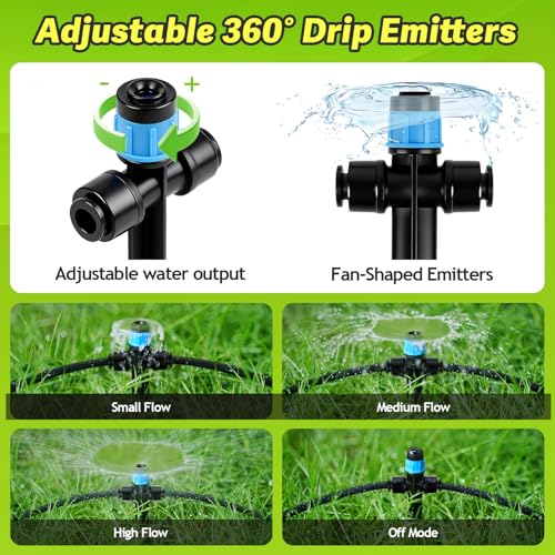 20 Pack Two Way Quick Connect Drip Emitters Set for 1/4" Irrigation Tubing, Adjustable 360 Degree Water Flow Irrigation Sprayer Vortex Emitter+Stream Dripper for Garden Watering System - color: Double Head Emitters-20P