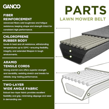 GANCO 22431-VL0-P01 Drive Belt Replacement Part for Honda HRR216K9VKAA HRR216K8VYAA Lawn Tractors, 3/8 Inch x 37 Inch Lawn Mower Belt
