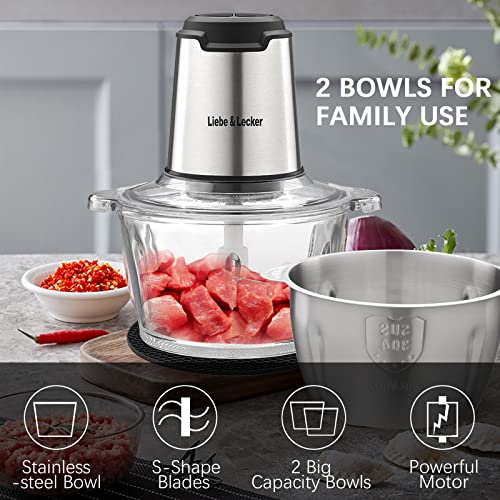 Liebe&Lecker Electric Food Chopper, 350W Food Processor with 2 Bowls - color: two 8 Cup Bowls
