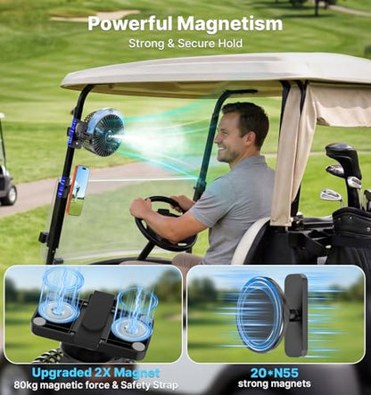 BOYISEN Magnetic Golf Cart Fan with Mister, 12000mAh Battery Portable Fan - color: Black-1 Pack+Holder