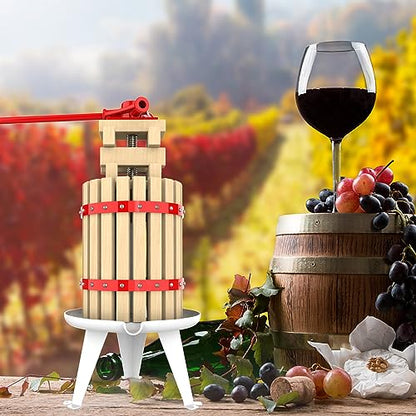 1.6 Gallon Fruit and Wine Press, Manual Cider Juice Maker with Solid Beech Wood Basket & Heavy-Duty Stand for Apples, Grapes, Berries - color: Red, size: 1.6 Gallon