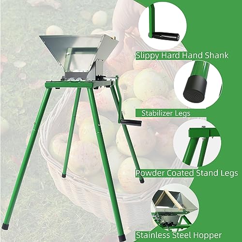 7L Hand Crank Apple and Fruit Crusher with Stand, Stainless Steel Manual Juicer Grinder for Seasonal Cider & Fresh Juice - style: With Stand(Metal Teeth)
