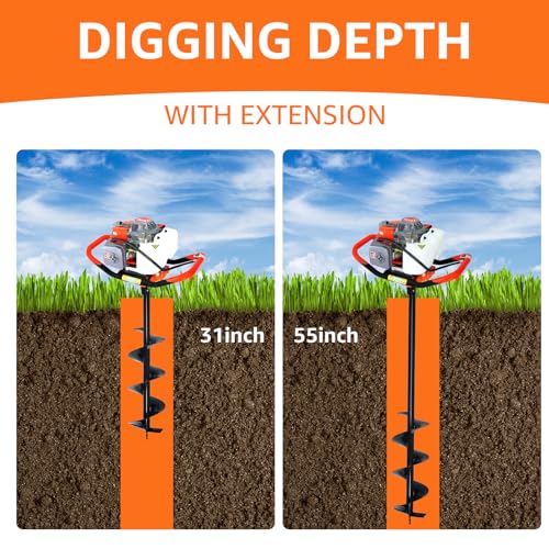 85CC Auger Post Hole Digger Gas Powered for Farm w/ 3 Bits +2 Extension Rod