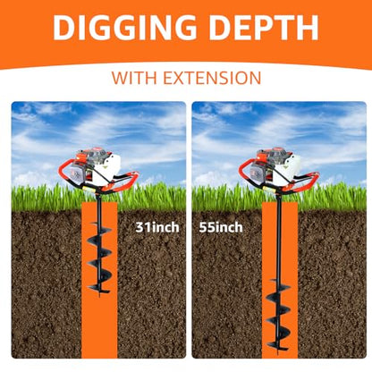 85CC Auger Post Hole Digger Gas Powered for Farm w/ 3 Bits +2 Extension Rod