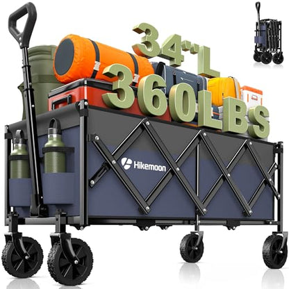 HIKEMOON 34'' Extra Long Folding Portable Wagon, 120L 360LBS Purple - color: Purple