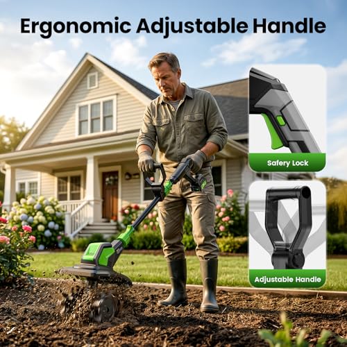 Etoolab 20V Cordless Electric Tiller, 9 in Width, 6.6 in Depth Rototiller - color: Dark Green