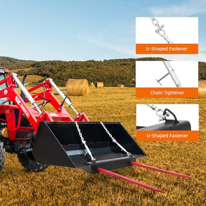 Hay Spear 49",Red Black Double Spear Bale Spear 4000lbs Loading Capacity, Quick Attach Spike Forks Skid Steer Loader Tractor Attachment - size: Double Spear 49"