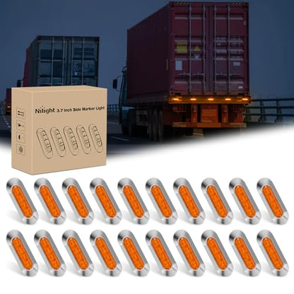 Nilight 3.7" Amber Oval Side Marker Light, 4 LED IP68 Waterproof - color: Amber 3.7" 20Pcs