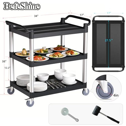 Utility Cart with Tangle-Free Wheels, 3 Tier Rolling Cart, Restaurant Cart - size: 34"×17"×38" M