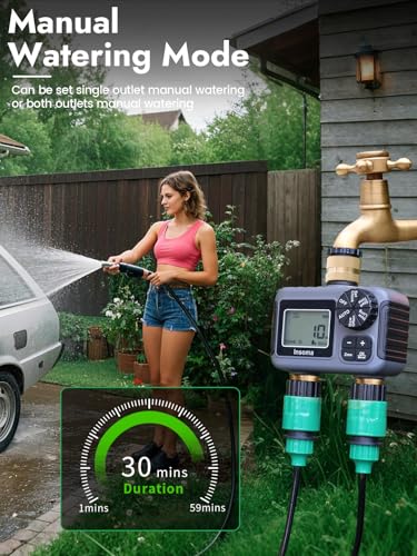 Insoma 2-Zone Water Timer Brass Inlet/Outlet, Programmable Outdoor Hose Faucet Timers with Auto/Manual Modes + Rain Delay, Waterproof Sprinkler Timer for Garden, Lawn, Yard, Pool | Save Water & Money - size: 2 Zone-Brass Inlet Outlet