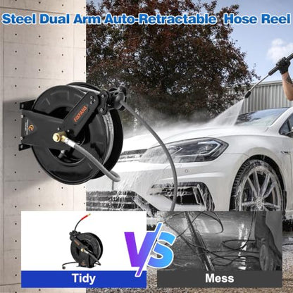 FIXFANS Pressure Washer Hose Reel with Hose for Hot Cold Water, 3/8" X 50FT - size: 50 FT