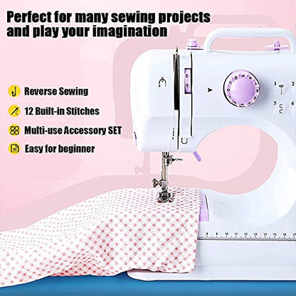 Rxmeili Portable 12-Stitch Sewing Machine, 42-Pc Sewing Kit for Beginners - size: 12.2 x 5.9 x 11.8 inches
