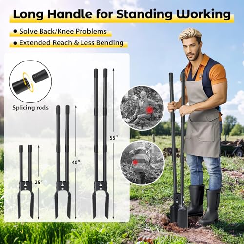 Post Hole Digger Tool, Heavy Duty Post Hole Digger with 55 Inch Handle, Dual Sharp Blades for Soil Plugging, Digging, Cultivating, Weeding, Manual Post Hole Digging Tool Garden Shovel Grey