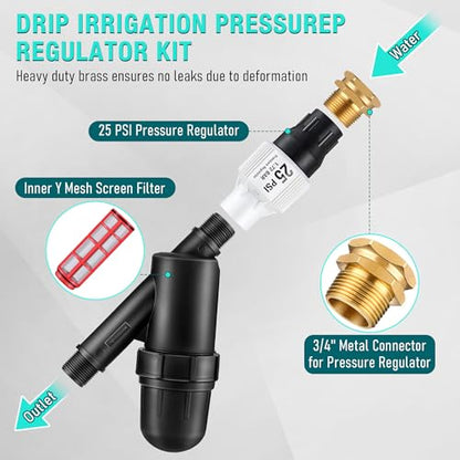 Aurelema Drip Irrigation Pressure Regulator and Filter, 25 PSI, 3/4 Inch