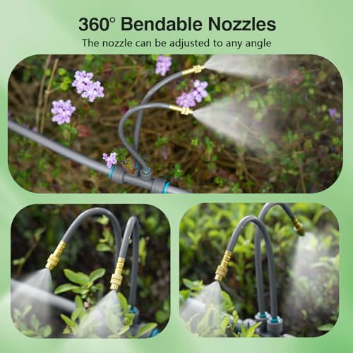 66 FT Drip Irrigation System - 360° Adjustable Garden Watering System - color: 66FT Grey Double Nozzles, size: 66 FT