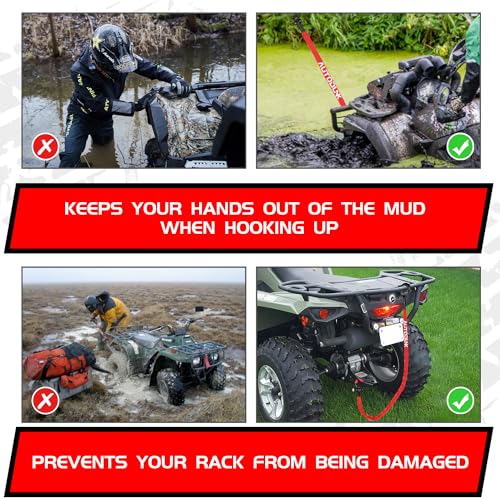 4FT UTV ATV Recovery Strap 19400LBS with Winch Hook and D-Ring Shackle, Synthetic Tow Rope Premium Mudding Accessories - size: 4ft