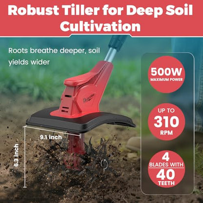 Battery Powered Tiller Compatible with Milwaukee 18V Battery(Tool Only), 310RPM Folding Electric Rototiller Features 40 Steel Tines, 9.1In Tilling Width & 6.3In Depth Tiller - color: Compatible with Milwaukee 18V Battery