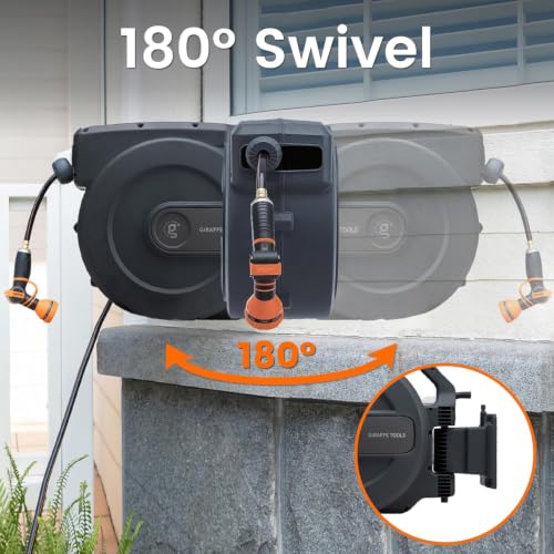 Giraffe Tools 1/2" 130FT Garden Retractable Hose Reel Wall Mount Auto Rewind - size: 1/2" 130FT