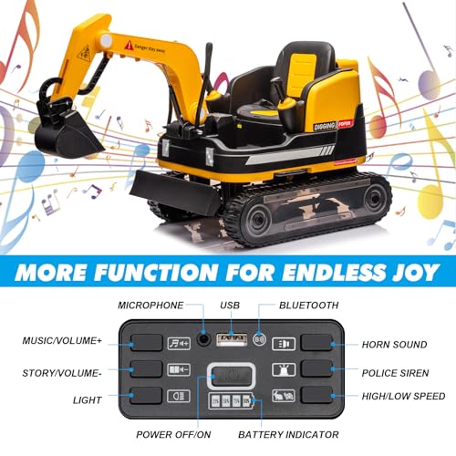 JOYLDIAS 360 Degree Rotating Ride On Excavator and Bulldozer - color: Yellow