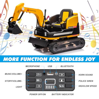 JOYLDIAS 360 Degree Rotating Ride On Excavator and Bulldozer - color: Yellow