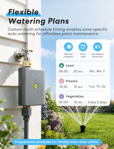 meross WiFi Water Timer for Garden Hose, Brass Inlet & Outet, Rain Skip - color: Gray, size: Timer with Hub