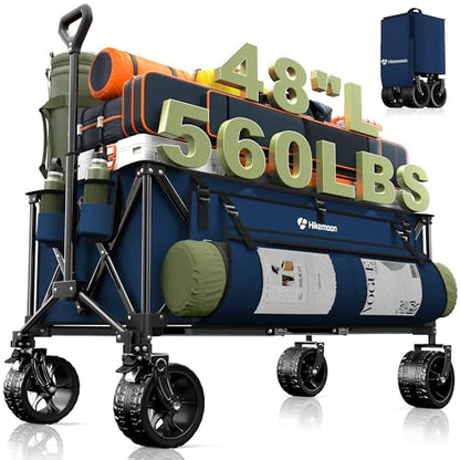 HIKEMOON 48'' Extra Large Collapsible Wagon with Big Wheels, 300L Blue - color: Navy Blue