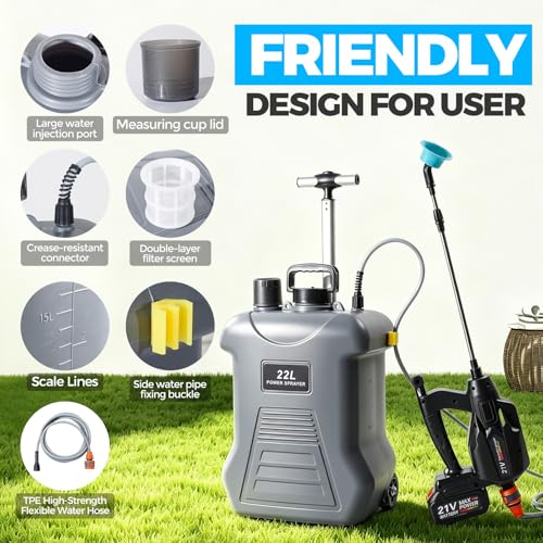 5.8 Gallon 21V Battery Powered Sprayer with Wheel, Electric Garden Sprayer