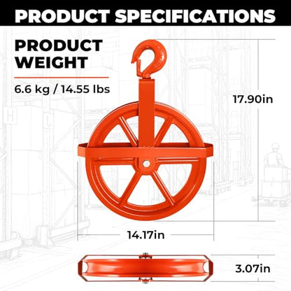 POPMOON 12-Inch Scaffold Hoist Pulley Iron Wheel with Ladder Hooks 1000 lbs