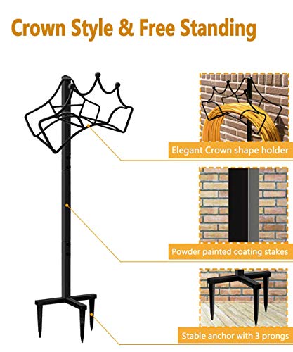 Garbuildman Garden Hose Holder with 3 Spikes, Freestanding Metal Hose Stand for Outdoor Garden, Detachable Hose Storage Rack for Lawn & Yard, Crown Black - size: 3-Spike Crown