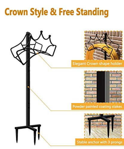 Garbuildman Garden Hose Holder with 3 Spikes, Freestanding Metal Hose Stand for Outdoor Garden, Detachable Hose Storage Rack for Lawn & Yard, Crown Black - size: 3-Spike Crown