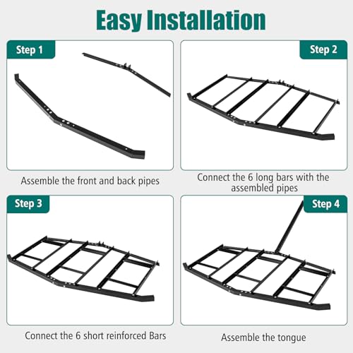 Goplus 84" Wide Driveway Drag, Tow Behind Landscape Leveling Rake w/Reinforced Bars, Driveway Grader for ATV, UTV, Heavy-Duty Garden Lawn Tractors Gravel Level for Soil, Sand, Gravel Roads (84 in) - size: 84 in