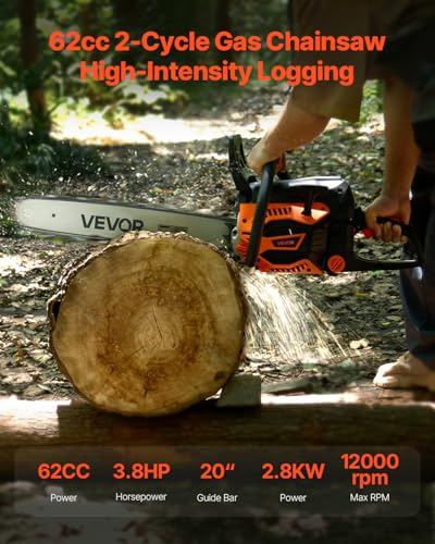 VEVOR Gas Powered Chainsaw 20 inch 62CC 3.8 HP 2 Stroke Engine Gas Chainsaw - size: 62CC-20inch