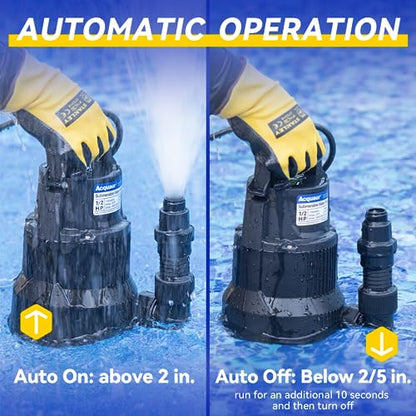 Acquaer 1/2 HP Automatic Sump Pump, 2450 GPH Submersible Water Pump