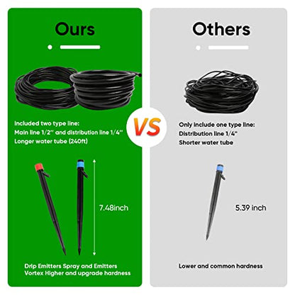 Maotong 240FT Drip Irrigation System Kit, Automatic Garden Watering Misting System for Greenhouse, Yard, Lawn, Plant with 1/2 inch Hose 1/4 inch Distribution Tubing and Accessories - size: 240 FT (40FT Main tube+200FT Distribution tube)
